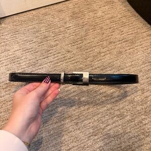 Black Faux Patent Leather Belt With Silver Accents - Size 12